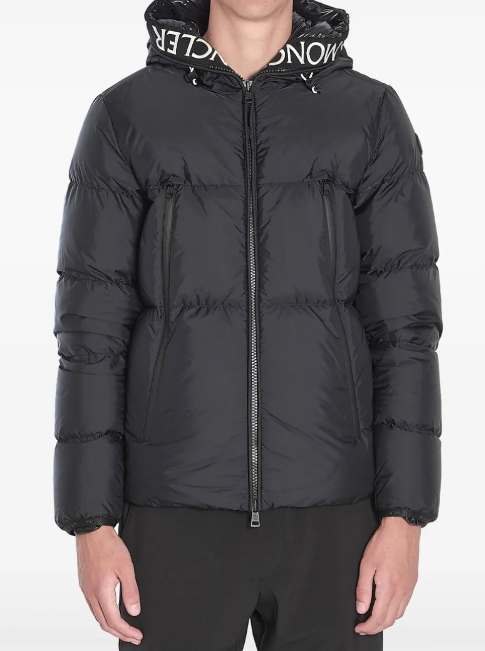 GIUBBINO MONCLER UOMO NERO SCRITTA SUL CAPPUCCIO