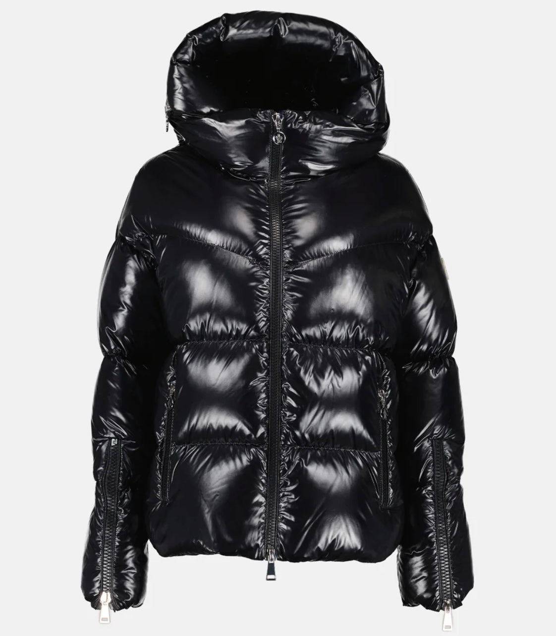 GUBBINO MONCLER DONNA NERO LUCIDO SCRITTA CAPPUCCIO