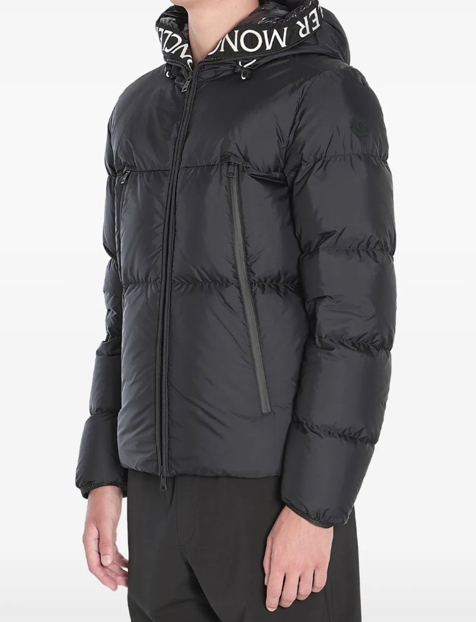 GIUBBINO MONCLER UOMO NERO SCRITTA SUL CAPPUCCIO